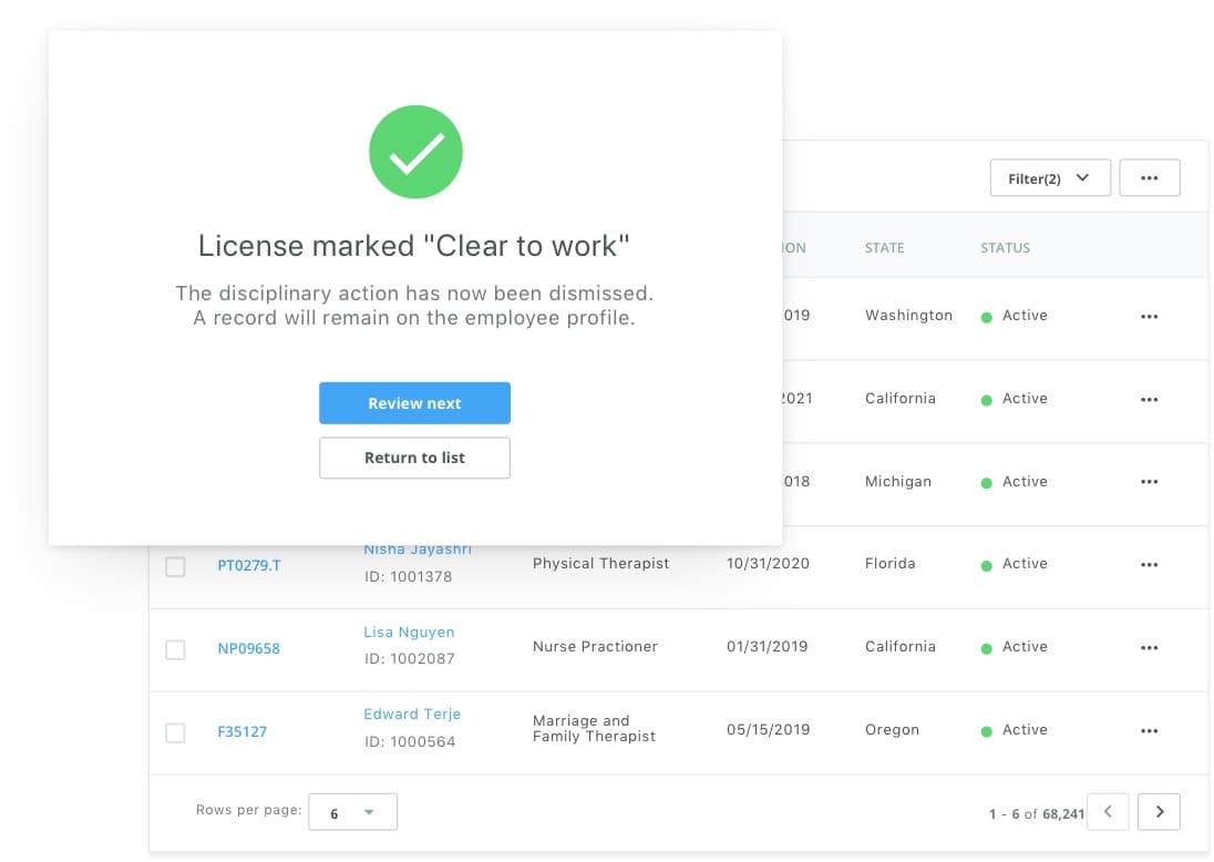 License verification EverCheck Automated Healthcare Compliance Software